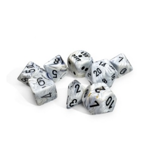 CHESSEX: Lab Dice: Marble Polyhedral 7-Dice Set (With Extra D20) - Calcite/Black