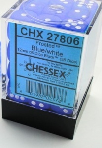 CHESSEX: Frosted 12mm D6 Dice Block (36 Dice) - Blue/White