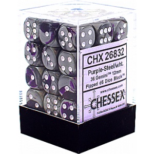 CHESSEX: Gemini 12mm D6 Dice Block (36 Dice) - Purple/Steel White