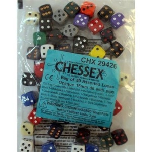 Bag of 50 Assorted Loose Opaque 16mm d6 Dice