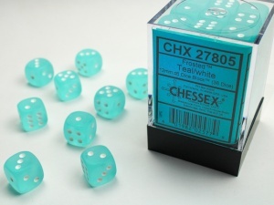 CHESSEX: Frosted 12mm D6 Dice Block (36 Dice) - Teal/White