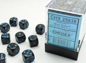 CHESSEX: Speckled 12mm D6 Dice Block (36 Dice) - Blue Stars
