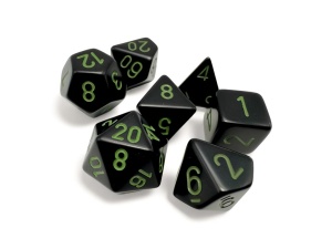 CHESSEX: Opaque Black/Green Polyhedral 7-Dice Set
