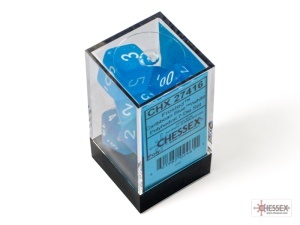 CHESSEX: Frosted Caribbean Blue/White Polyhedral 7-Dice Set