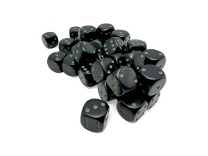 CHESSEX: Opaque 12mm D6 Dice Block (36 Dice) - Black/Green