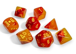 CHESSEX: Lab Dice: Gemini Polyhedral 7-Dice Set (With Extra D6) - Gellow-Red/Yellow