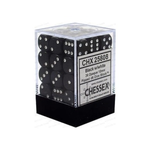 CHESSEX: Opaque 12mm D6 Dice Block (36 Dice) - Black/White