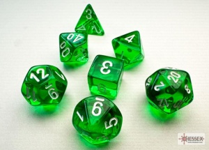 CHESSEX: Translucent Mini Polyhedral 7-Dice Set - Green/White