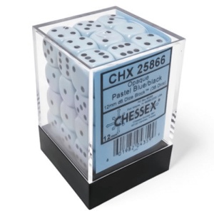 CHESSEX: Opaque 12mm D6 Dice Block (36 Dice) - Pastel Blue/Black