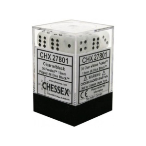 CHESSEX: Frosted 12mm D6 Dice Block (36 Dice) - Clear/Black