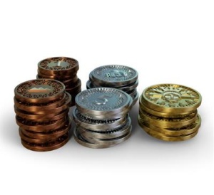 Metal Coins for Millenia: Tracks of Time (49; 23x 1, 18x 5, 8x 20)