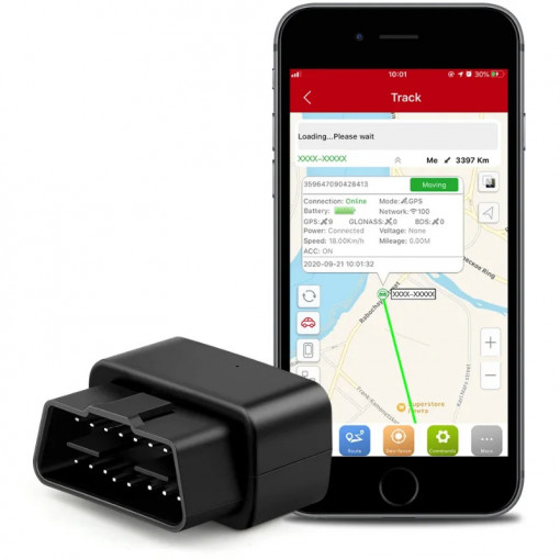 iUni OBD II autós GPS nyomkövető, 4G, korlátlan autonómia, Plug &amp; Track