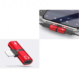 Mini adapter iUni, Splitter kétportos, Lightning, Fejhallgató és töltés iPhone, Piros - Img 4