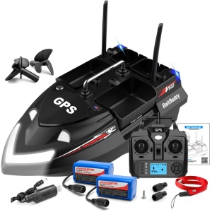 Etetőhajó iUni V802 PRO, GPS, 2 Akkumulátorok 12000mAh, 4 Etető Rekesz, 3kg, 500m, 15km/h, 2.4GHz Távirányító, Fekete