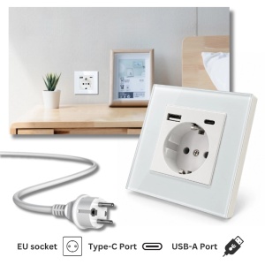 Edzett üvegkeretes konnektor USB-A és USB-C portokkal, iUni UC2, 16A - Img 3