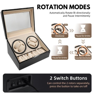 iUni Óraforgató Doboz 4db Órához + 6 Tárolóhely, Watch Winder, Fekete-Krém - Img 3