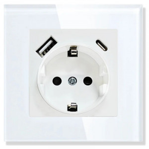Üvegkeretes, biztonságos aljzat, USB-A és USB-C portok, iUni UC1, 16A - Img 2