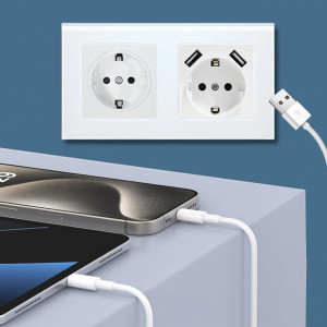 Dupla aljzat edzett üvegkerettel, 2 USB-A porttal, iUni US2, 16A - Img 4