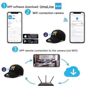 Rejtett kémkamera baseball sapkában, iUni H15, Wi-Fi, 32GB, Full HD, Audio-Video rögzítés, Fénykép, Fekete-Arany - Img 4
