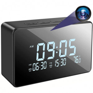 Asztali óra Kémkamerával iUni IP61, Full HD, Wi-Fi, microSD-kártyahely, Éjjellátó, Beltéri hőmérő
