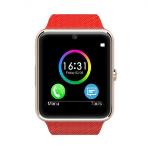 iUni GT08 okosóra telefonnal, Bluetooth, Kamera 1.3 MP, LCD képernyő karcolásgátló, Piros - Img 4