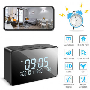 Asztali óra Kémkamerával iUni IP61, Full HD, Wi-Fi, microSD-kártyahely, Éjjellátó, Beltéri hőmérő - Img 3