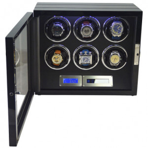 Óratartó doboz az ujjlenyomattal iUni, Luxury Watch Winder 6, Mahagóni-Fekete - Img 7