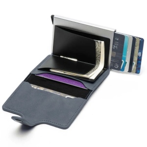 Pénztárca RFID iUni P2 kártya nyílás, 6 kártya rekesz, Sötétkék - Img 2