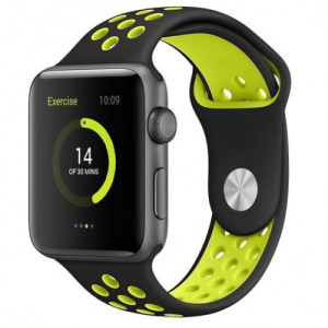 Apple Watch 1/2/3/4/5/6/7 sport szíj 38 mm szilikon sport iUni Fekete-Sárga - Img 3
