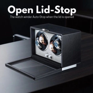 iUni Óraforgató Doboz 4db Órához, Retro Watch Winder, Eco Bőr, Fekete - Img 5