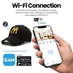 Rejtett kémkamera baseball sapkában, iUni H15, Wi-Fi, 16GB, Full HD, Audio-Video rögzítés, Fénykép, Fekete-Arany - Img 3