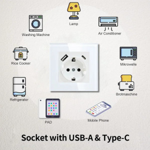 Üvegkeretes, biztonságos aljzat, USB-A és USB-C portok, iUni UC1, 16A - Img 6