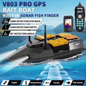 Etetőhajó iUni V803 PRO, GPS, Szonár Fish Finder, 12000mAh, 4 Etető Rekesz, 3kg, 500m, 15km/h - Img 3