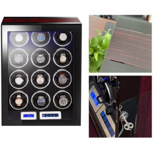 Óratartó doboz iUni Luxury Watch Winder 12, Mahagóni-Fekete - Img 7