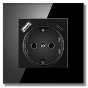 Üvegkeretes, biztonságos csatlakozó, USB-A és USB-C portok, iUni UC1, 16A, Fekete - Img 3