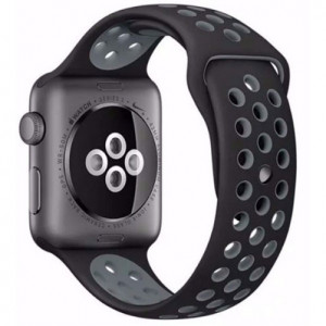 Apple Watch 1/2/3/4/5/6/7 sport szíj 38 mm szilikon sport iUni Fekete-Ezüst - Img 1