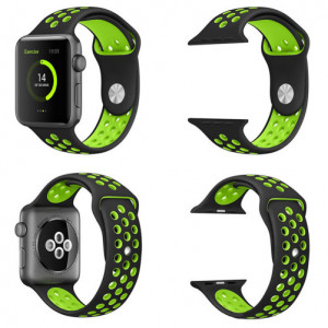 Apple Watch 1/2/3/4/5/6/7 sport szíj 38 mm szilikon sport iUni Fekete-Zöld - Img 5