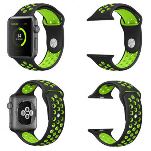 Apple Watch 1/2/3/4/5/6/7 sport szíj 40 mm szilikon sport iUni Fekete-Zöld - Img 4