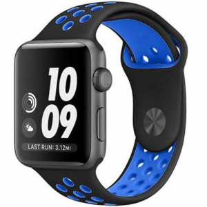 Apple Watch 1/2/3/4/5/6/7 sport szíj 40 mm szilikon sport iUni Fekete-Kék - Img 6