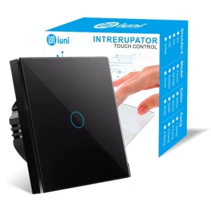iUni 1F érintőkapcsoló létrafejjel, iUni 1F keresztfejjel, edzett üveg, LED, Fekete - Img 4
