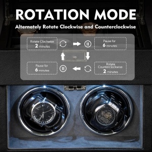 iUni Óraforgató Doboz 2db Órához + 8 Tárolóhely, Watch Winder, Eco Bőr, Fekete-Szürke - Img 3