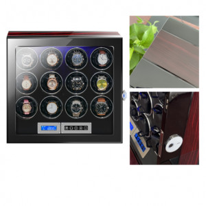 Óratartó doboz az ujjlenyomattal iUni, Luxury Watch Winder 12 Mahagóni-Fekete - Img 9