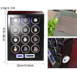 Óratartó doboz az ujjlenyomattal iUni, Luxury Watch Winder 12, Mahagóni-Fekete - Img 5