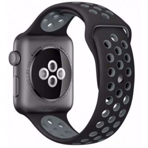 Apple Watch 1/2/3/4/5/6/7 sport szíj 38 mm szilikon sport iUni Fekete-Ezüst - Img 2