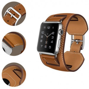Apple Watch 1/2/3/4/5/6/7 szíj 40 mm iUni szerves bőr Cuff Barna - Img 5