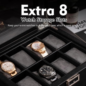 iUni Óraforgató Doboz 2db Órához + 8 Tárolóhely, Watch Winder, Eco Bőr, Fekete-Szürke - Img 4