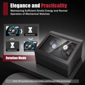 iUni Óraforgató Doboz 4db Órához + 6 Tárolóhely, Watch Winder, Eco bőr, Carbon - Img 9