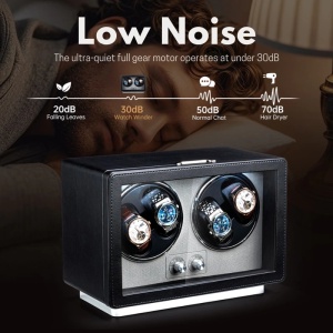 iUni Óraforgató Doboz 4db Órához, Retro Watch Winder, Eco Bőr, Fekete - Img 8