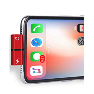 Mini adapter iUni, Splitter kétportos, Lightning, Fejhallgató és töltés iPhone, Piros - Img 3