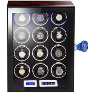 Óratartó doboz az ujjlenyomattal iUni, Luxury Watch Winder 12, Mahagóni-Fekete - Img 2